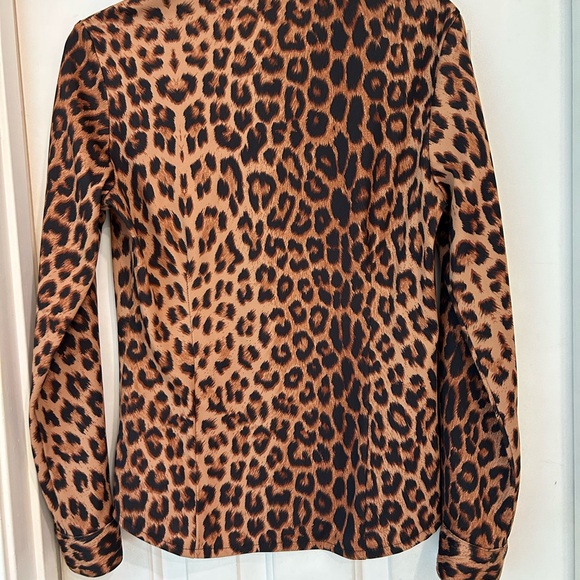 Leopard print button front turn back collar long sleeve Un Deux Trois blouse Sz6 - Picture 14 of 16